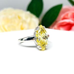 Canary Yellow Marquise CZ Engagement Ring Size 6 – 14x7mm, Sterling Silver