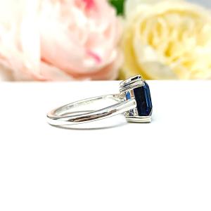 Lab Blue Sapphire Emerald Cut Double Prong Ring