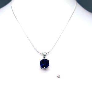 Lab Blue Sapphire 9mm Cushion Pendant - Sterling silver necklace -  Water lily design - September birthstone gift