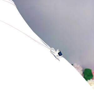 Lab Blue Sapphire 9mm Cushion Pendant - Sterling silver necklace -  Water lily design - September birthstone gift