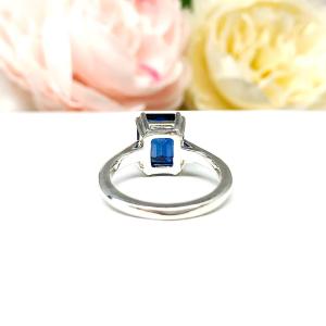 Lab Blue Sapphire Emerald Cut Double Prong Ring