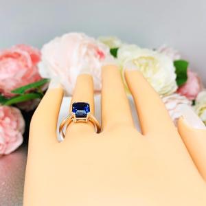 Lab Blue Sapphire Emerald Cut Double Prong Ring