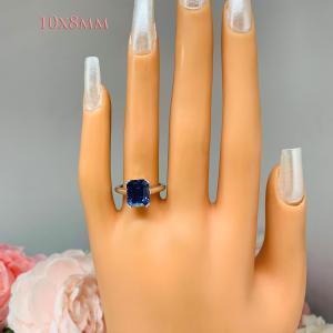 Lab Blue Sapphire Emerald Cut Double Prong Ring