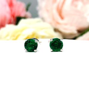 Lab Emerald Stud Earrings – 5mm-7mm Round, Sterling Silver
