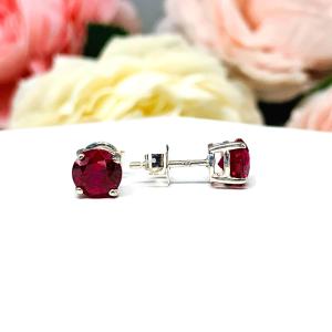 Lab Ruby Stud Earrings – 5mm-8mm Round, Sterling Silver