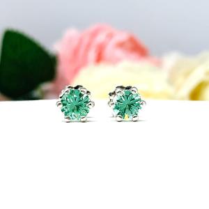 Sea foam Green Lab Spinel Stud Earrings – 6mm Round, Sterling Silver, 6-prong