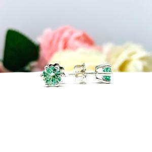Sea foam Green Lab Spinel Stud Earrings – 6mm Round, Sterling Silver, 6-prong