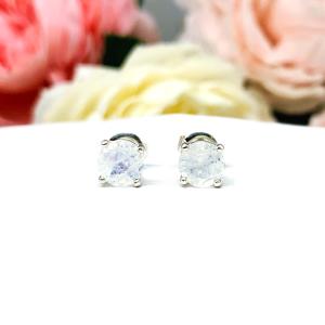 Rainbow Moonstone Stud Earrings - 6mm round gemstones - Sterling silver settings - June birthstone gift