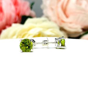 Round Peridot Stud Earrings - 6mm natural gemstones - Sterling silver settings - August birthstone gift
