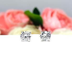 Round Lab White Sapphire Stud Earrings – 5mm-8mm, Sterling Silver