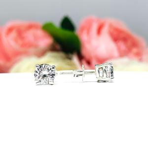 Round Lab White Sapphire Stud Earrings – 5mm-8mm, Sterling Silver