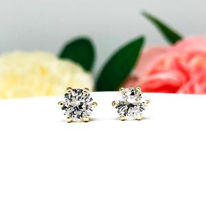 Round Lab White Sapphire 6-Prong Stud Earrings - Four size options - Sterling silver or 10k gold settings