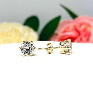 Round Lab White Sapphire 6-Prong Stud Earrings - Four size options - Sterling silver or 10k gold settings