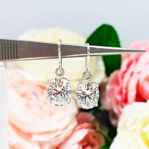 Oval CZ Dangle Drop Earrings – 7x5mm-10x8mm, Sterling Silver