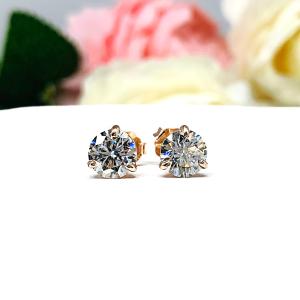14k Rose Gold Moissanite Martini Stud Earrings – Round brilliant DEF VVS lab stones – Five size options