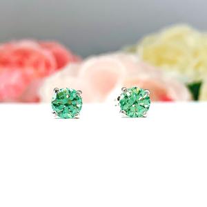 Sea Foam Green Lab Spinel Stud Earrings – 6mm Round, Sterling Silver