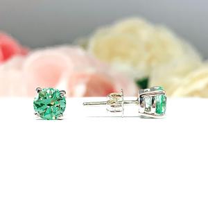 Sea Foam Green Lab Spinel Stud Earrings – 6mm Round, Sterling Silver