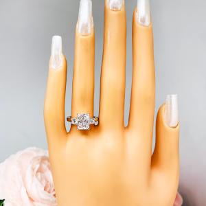 Radiant Cubic Zirconia Engagement Ring – 9x7mm, Round Accents, Sterling Silver