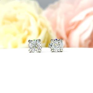 Old Mine Cut Moissanite Stud Earrings – 14k White Gold – 5mm Round – 1 Ct Total – Solid Gold Setting
