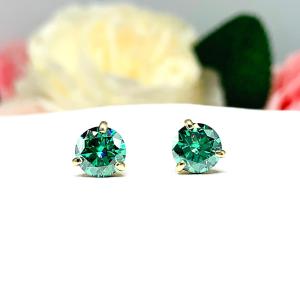 Emerald Green Moissanite Stud Earrings – 14k Gold – Round Martini Setting – Authentic Stones