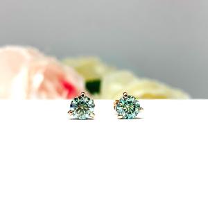 Blue Moissanite Stud Earrings – 14k Gold – Round Martini Setting – Authentic Stones