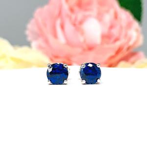 Lab Blue Sapphire Stud Earrings – 5mm-8mm Round, Sterling Silver