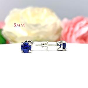 Lab Blue Sapphire Stud Earrings – 5mm-8mm Round, Sterling Silver
