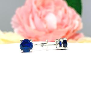 Lab Blue Sapphire Stud Earrings – 5mm-8mm Round, Sterling Silver