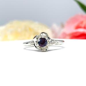 Birthstone Rose Solitaire Ring - 4mm round gemstones - Sterling silver flower setting