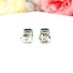 Emerald Green Asscher Moissanite Stud Earrings - 6mm (2.5 cts total) authentic moissanites - Sterling Silver or Gold