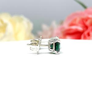 Emerald Green Asscher Moissanite Stud Earrings - 6mm (2.5 cts total) authentic moissanites - Sterling Silver or Gold