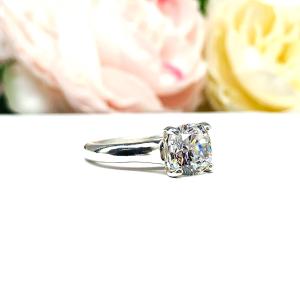 Cushion Cut CZ Engagement Ring - 2 or 3 Carat Options - White or Near Colorless - Sterling Silver Cathedral Setting