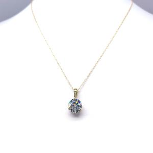 14k Gold Moissanite Martini Pendant Necklace -  Round brilliant DEF VVS lab stones - Solid gold setting
