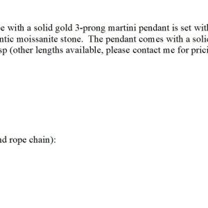 14k Gold Moissanite Martini Pendant Necklace -  Round brilliant DEF VVS lab stones - Solid gold setting