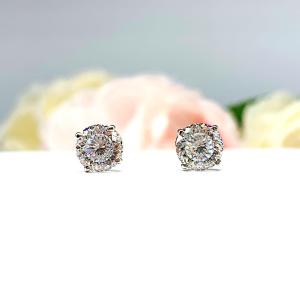 Portuguese Cut Moissanite Stud Earrings – 14k White Gold – 2 Ct Total – Round Screw Back Setting