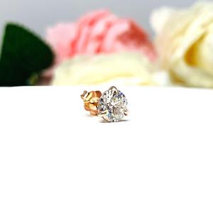 14k Gold Moissanite Martini Stud Earring – Single Stud in Five Size Options - Round brilliant DEF VVS lab stones