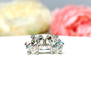 Oval Moissanite Stud Earrings - Sterling Silver or 10k Gold 6-Prong settings - Three size options