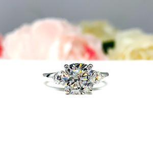 Cushion Cut CZ Engagement Ring – Round Accents, 8mm, Sterling Silver