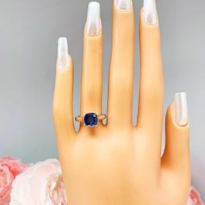 Cushion Lab Sapphire Ring - Double Prong Cathedral - 8mm Sterling Silver Solitaire