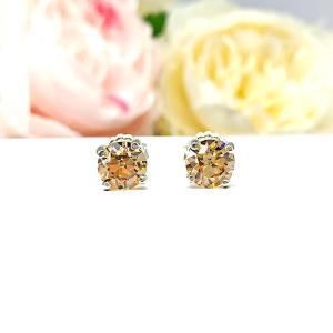 Champagne Old European Cut CZ Stud Earrings – 7mm,  Sterling Silver