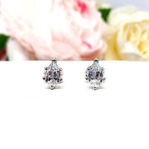 Pear Cubic Zirconia Stud Earrings – 6x4mm-10x7mm, Sterling Silver 6-Prong