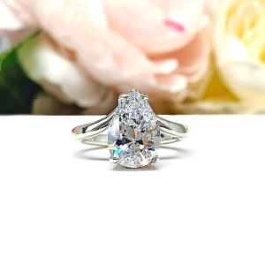 Pear CZ Engagement Ring - Curved Sterling Silver Band - 3 Stone Size Options – Elegant & Affordable Bridal Jewelry