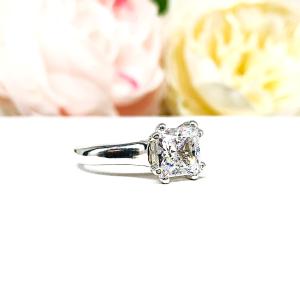 Princess Cubic Zirconia Engagement Ring - Sterling Silver Cathedral Setting