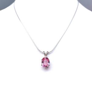 Padparadscha Pink Sapphire Pendant Necklace – 10x8mm, Lab-Created, Sterling Silver