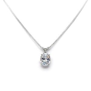 Oval Cubic Zirconia Pendant Necklace – 8x6mm-14x10mm, Sterling Silver