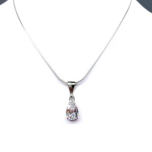 Pear Cubic Zirconia Dangle Pendant Necklace – 10x7mm-13x9mm, Sterling Silver