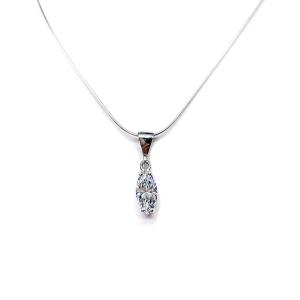 Marquise Cubic Zirconia Dangle Pendant Necklace – 12x6mm, 16x8mm, Sterling Silver