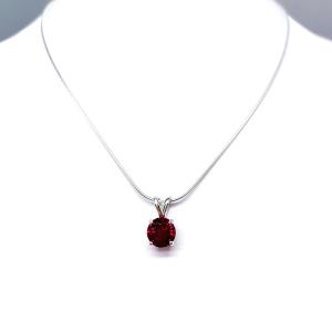 Round Lab Ruby Pendant Necklace – 6mm-8mm, Sterling Silver