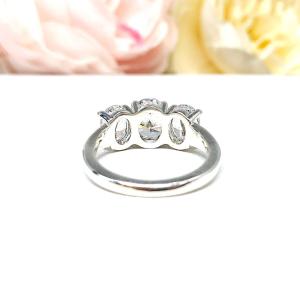 Oval CZ 3 Stone Engagement Ring - Low Profile Sterling Silver Setting