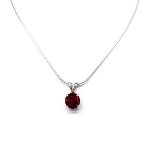 Round Lab Ruby Pendant Necklace – 6mm-8mm, Sterling Silver